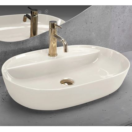 REA-U4589 - Opzetwastafel AURA 41x61 cm keramiek/glanzend crème