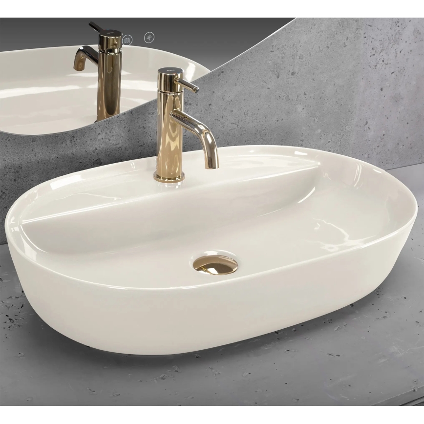 REA-U4589 - Opzetwastafel AURA 41x61 cm keramiek/glanzend crème