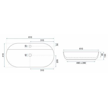 REA-U4589 - Opzetwastafel AURA 41x61 cm keramiek/glanzend crème