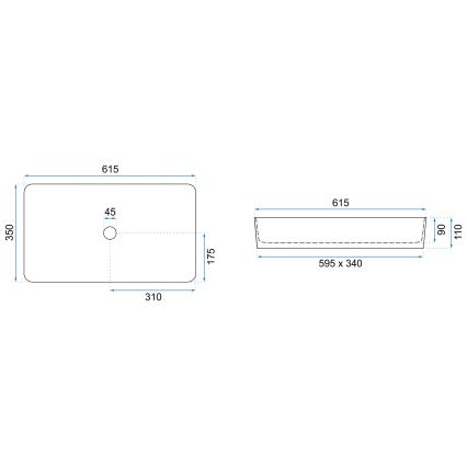 REA-U4800 - Opzetwastafel DENIS 35x61,5 cm keramiek/glanzend wit