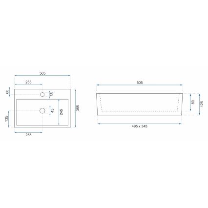 REA-U5000 - Opbouwwastafel VALERIA 35,5x50,5 cm keramiek/glanzend wit