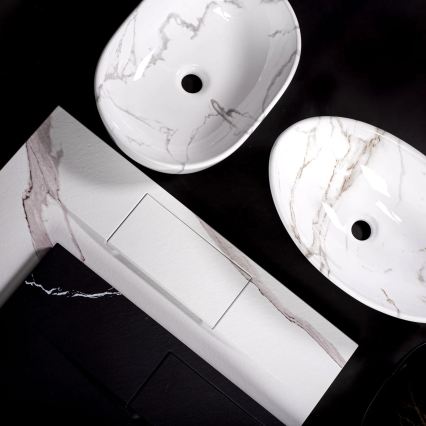 REA-U5052 - Opzetwastafel KELLY 38x49 cm keramiek/wit/marmerdecor