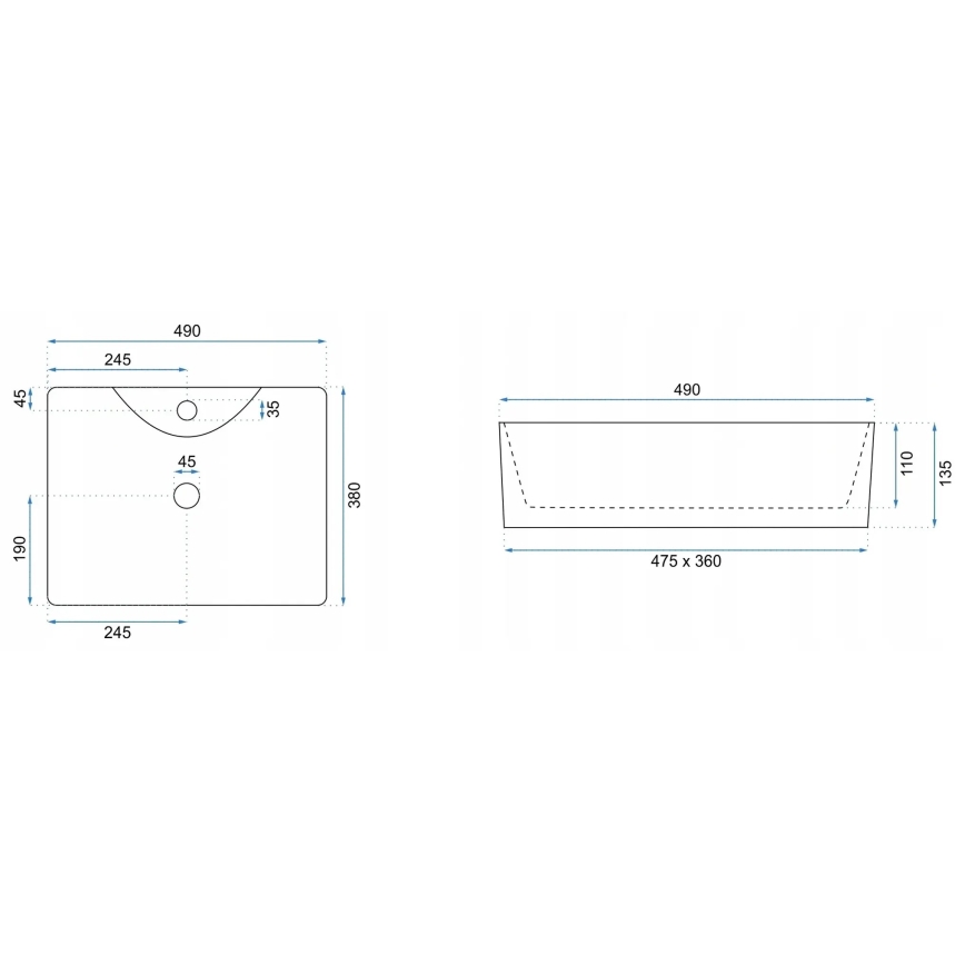 REA-U5052 - Opzetwastafel KELLY 38x49 cm keramiek/wit/marmerdecor