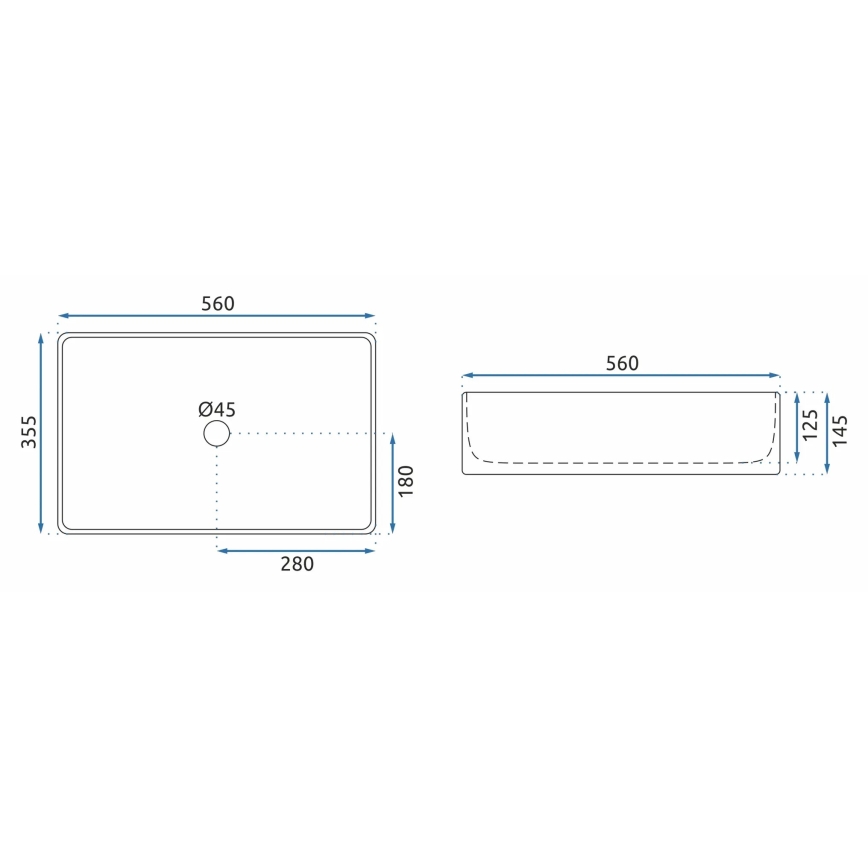 REA-U5055 - Opbouwwastafel BERTA 35,5x56 cm keramiek/glanzend wit