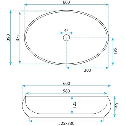 REA-U5660 - Opzetwastafel MAYA 39x60 cm keramiek/glanzend wit