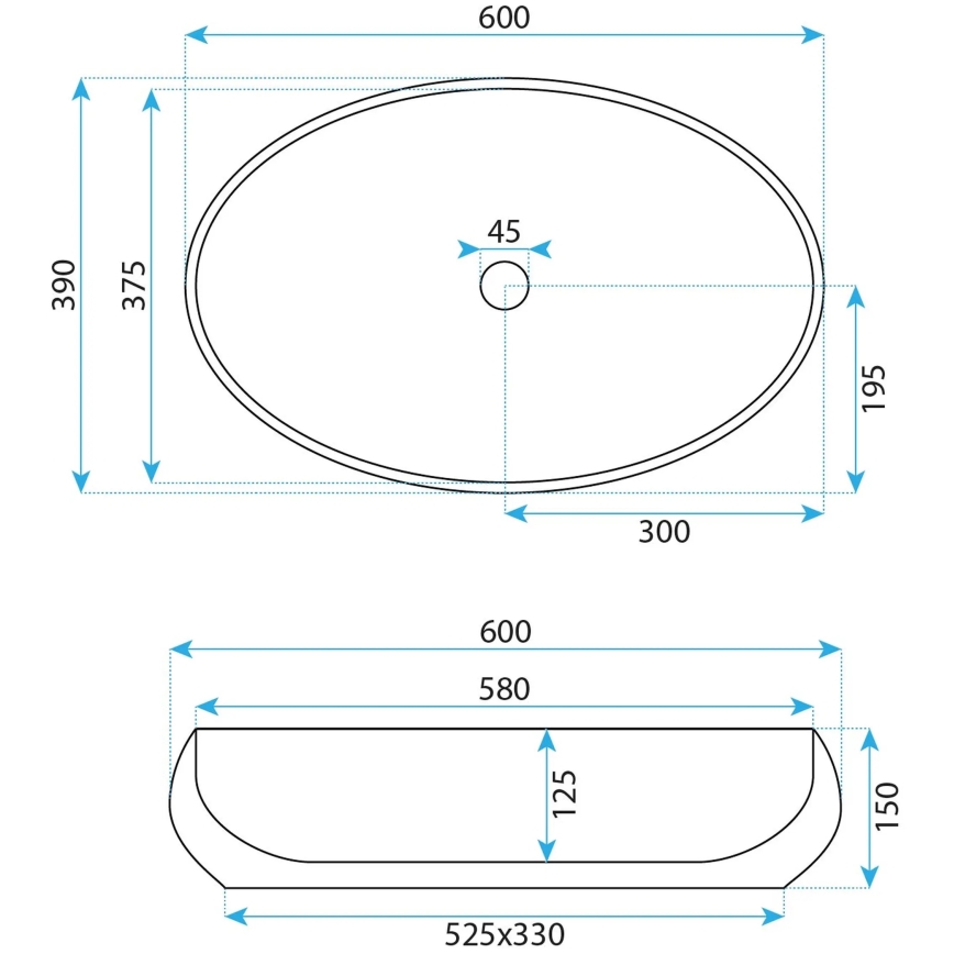 REA-U5660 - Opzetwastafel MAYA 39x60 cm keramiek/glanzend wit