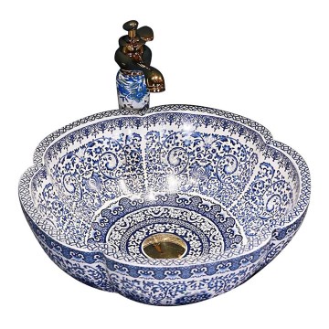 REA-U5666 - Opzetwastafel VIVIEN Ø 42,5 cm keramiek/ornamentaal motief