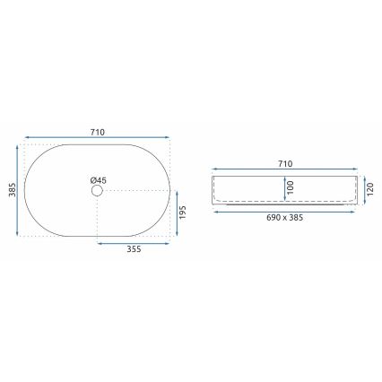 REA-U5801 - Opzetwastafel NADIA 38,5x71 cm keramiek/glanzend wit