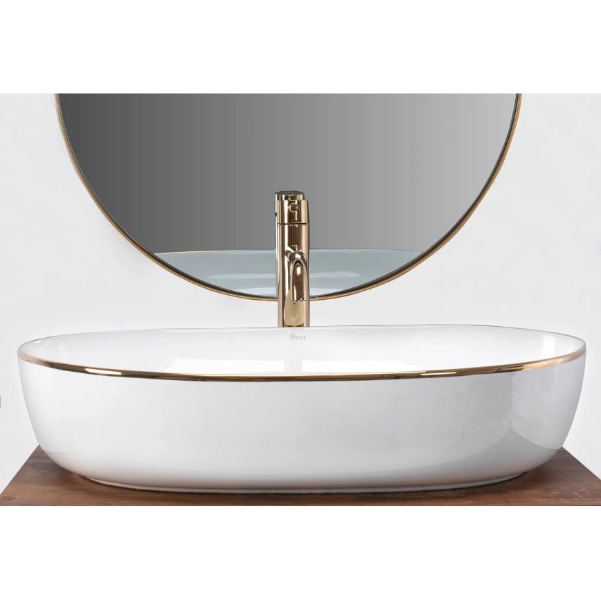 REA-U6211 - Opzetwastafel CLEO 41x60,5 cm keramiek/wit/goud