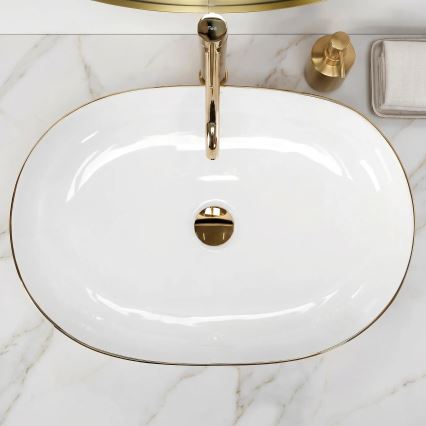 REA-U6211 - Opzetwastafel CLEO 41x60,5 cm keramiek/wit/goud