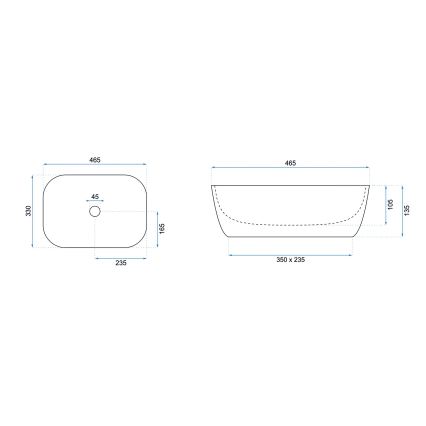 REA-U6332 - Opzetwastafel BELINDA 33 x 46,5 cm keramiek/zwart/wit