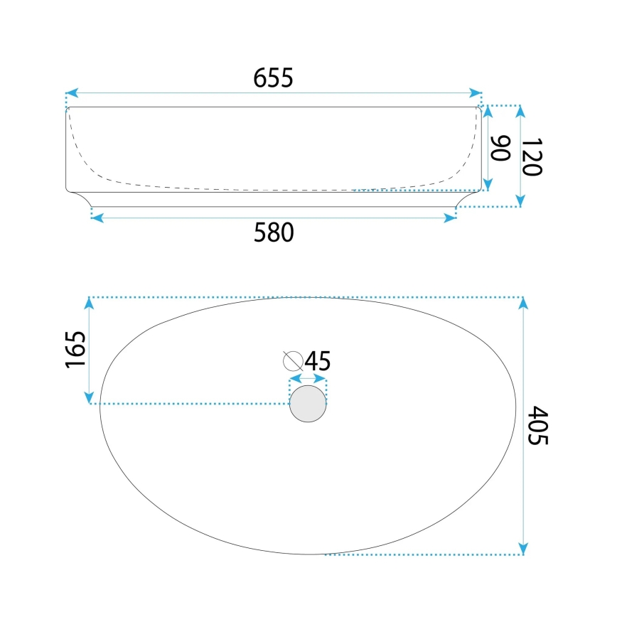REA-U6371 - Opzetwastafel JOANA 40,5x65,5 cm keramiek/glanzend wit
