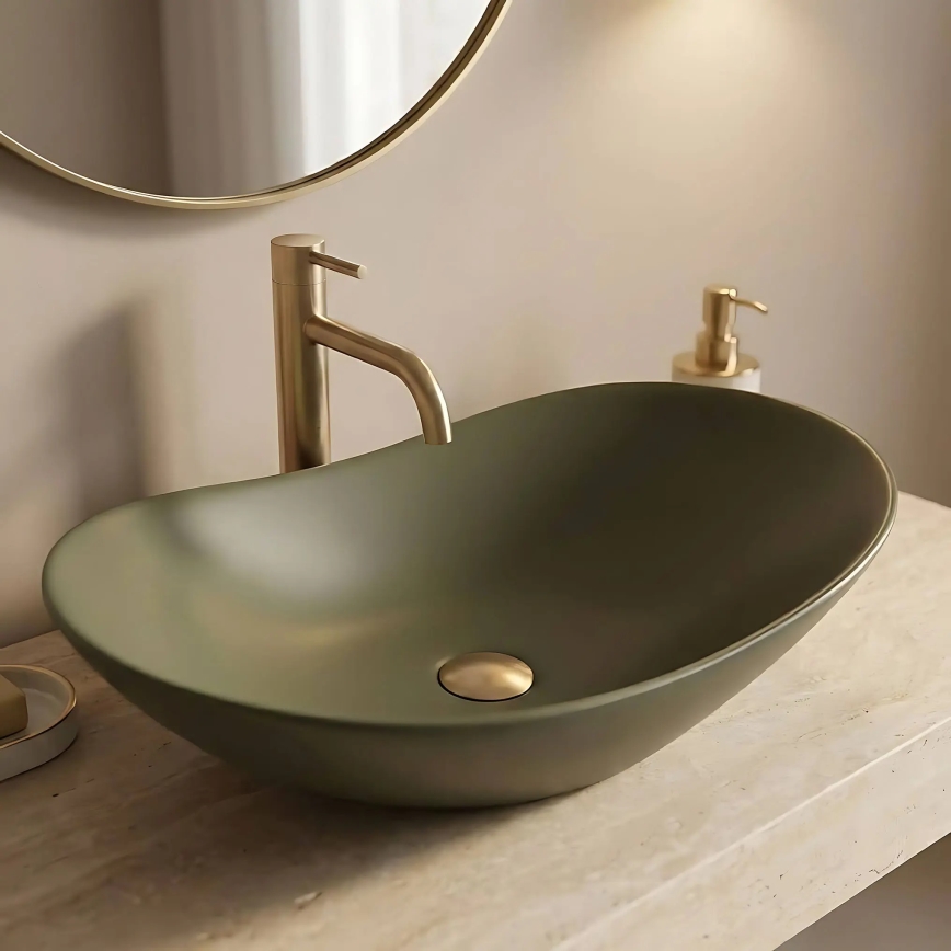 REA-U6372 - Opzetwastafel ROYAL 35,5x61,5 cm keramiek/olijfgroen