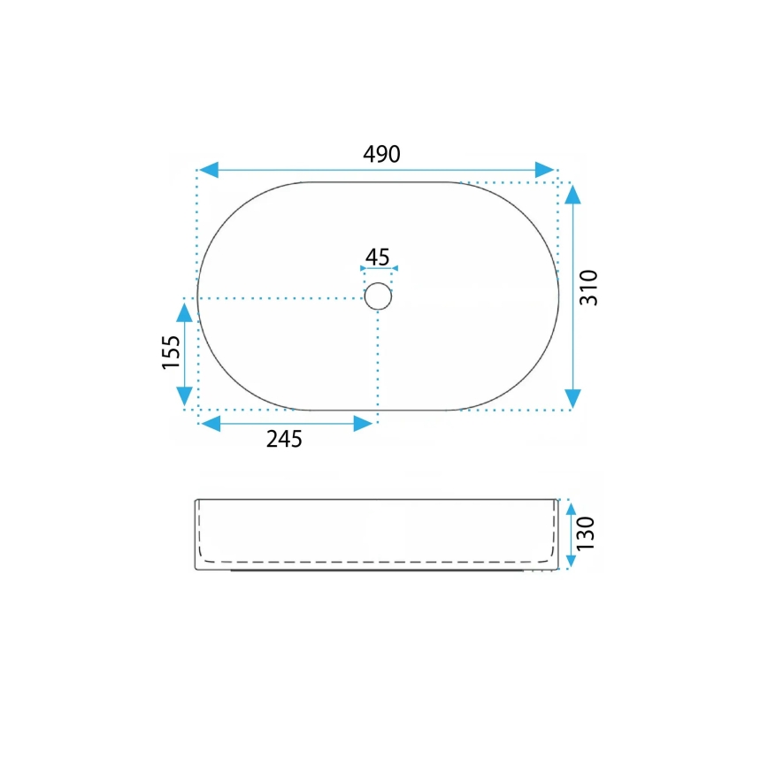 REA-U6375 - Opzetwastafel VANDA 31x49 cm keramiek/mat blauw