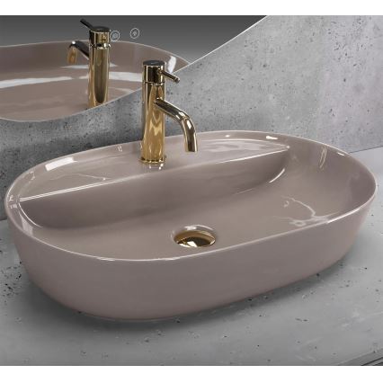 REA-U6381 - Waskom voor op het werkblad AURA 41x61 cm keramiek/glanzend bruin