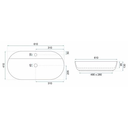 REA-U6381 - Waskom voor op het werkblad AURA 41x61 cm keramiek/glanzend bruin