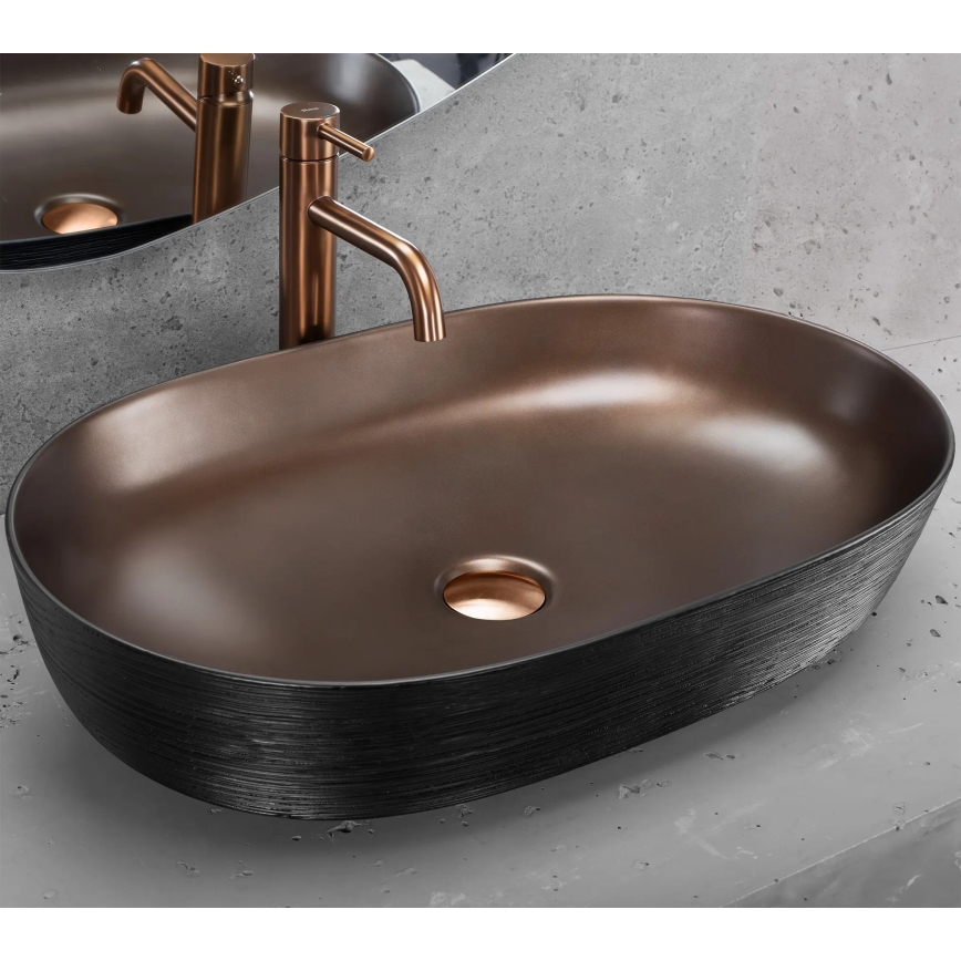 REA-U6383 - Opzetwastafel CLEO 41x60,5 cm keramiek/zwart/geborsteld koper