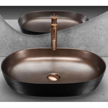 REA-U6383 - Opzetwastafel CLEO 41x60,5 cm keramiek/zwart/geborsteld koper