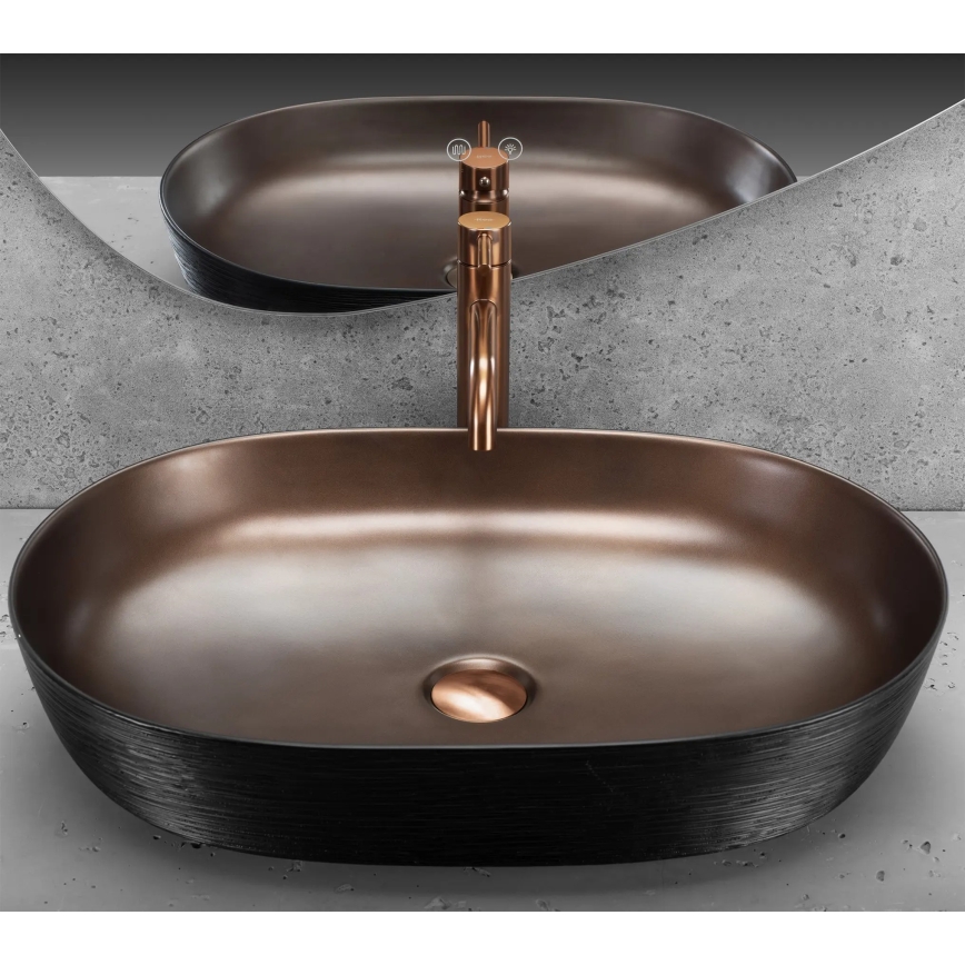 REA-U6383 - Opzetwastafel CLEO 41x60,5 cm keramiek/zwart/geborsteld koper