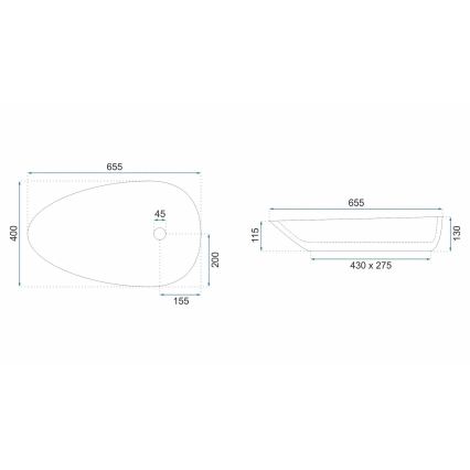 REA-U6501 - GRETA opzetwastafel 40x65,5 cm keramiek/steenlook