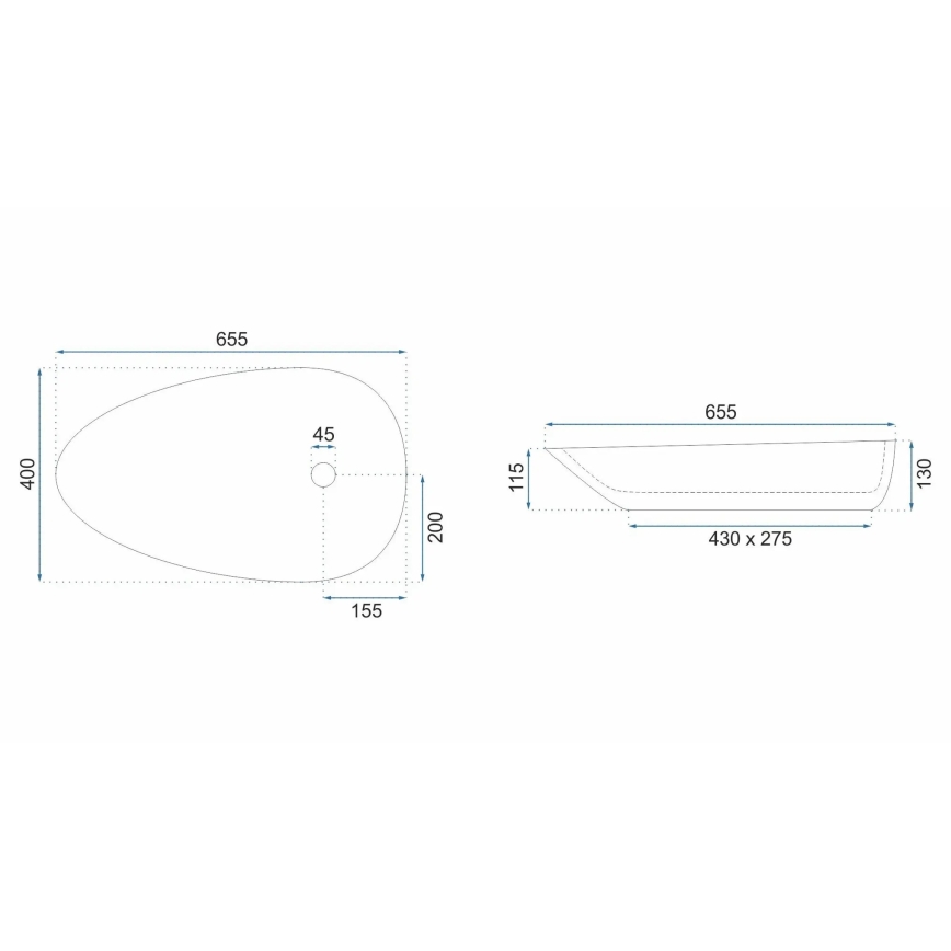REA-U6501 - GRETA opzetwastafel 40x65,5 cm keramiek/steenlook
