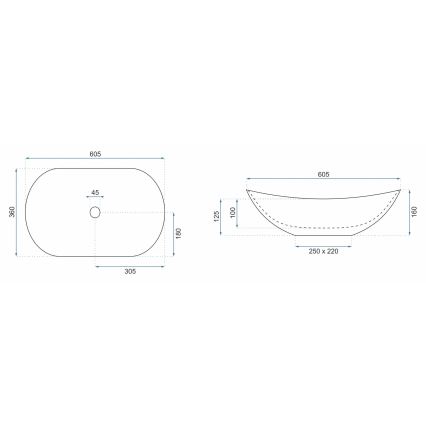 REA-U6502 - Opbouwwastafel ROYAL 36x60,5 cm keramiek/marmerdecor