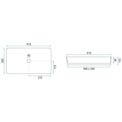REA-U6513 - Opzetwastafel DENIS 35 x 61,5 cm keramiek/wit/zwart