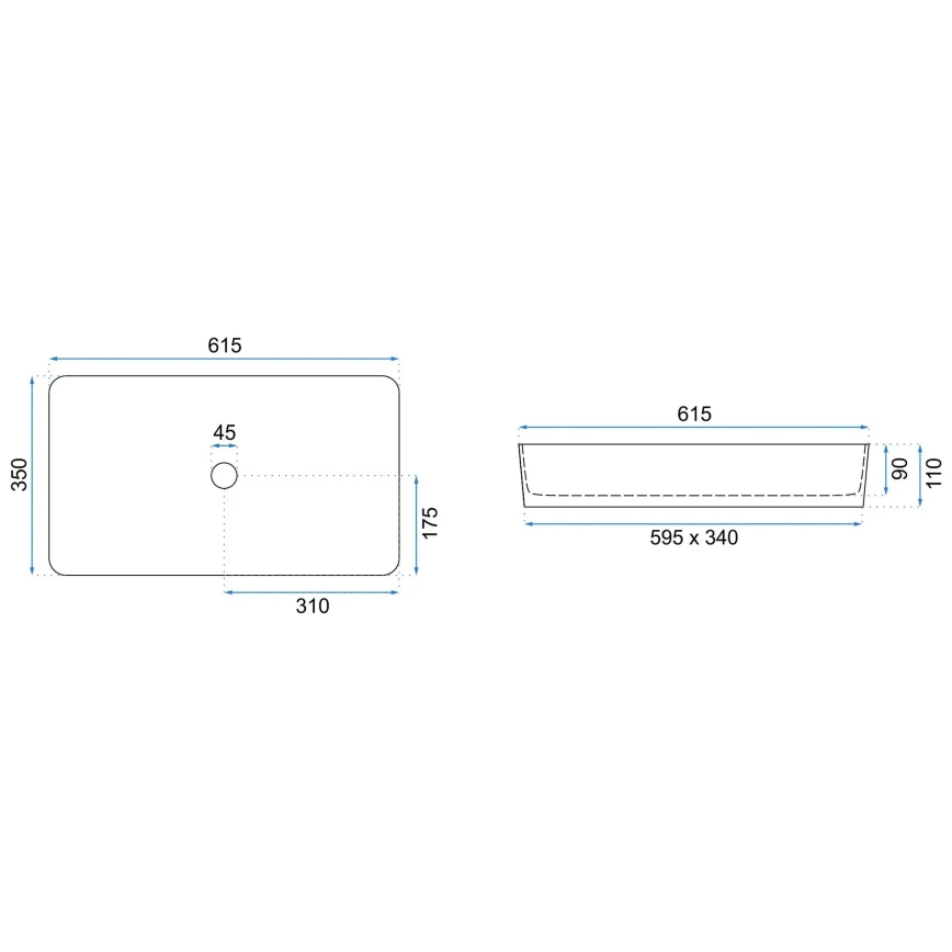 REA-U6513 - Opzetwastafel DENIS 35 x 61,5 cm keramiek/wit/zwart