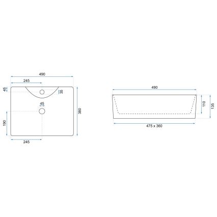 REA-U6524 - Opbouwwastafel KELLY 38x49 cm keramiek/hoogglans wit