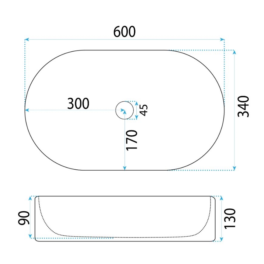 REA-U6526 - Opbouwwastafel VANDA 34x60 cm keramiek/hoogglans wit