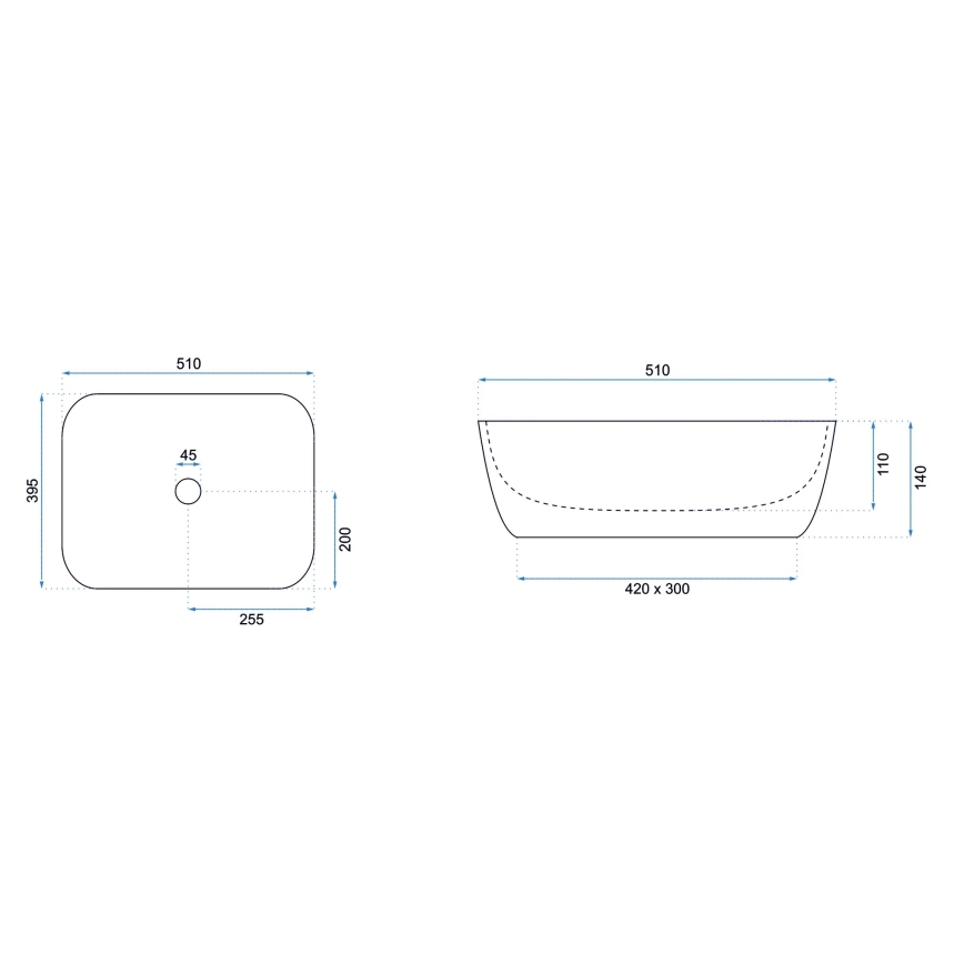 REA-U6616 - Opbouwwastafel FREJA 39,5 x 51 cm, keramiek, wit