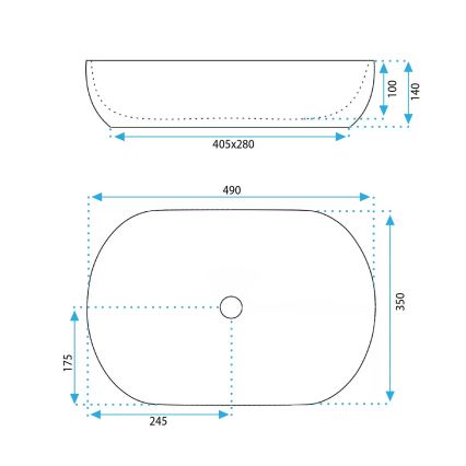 REA-U6620 - Opzetwastafel LISA 35x49 cm keramiek/glanzend blauw