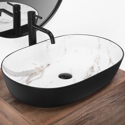 REA-U6625 - Opzetwastafel CLEO 41x60,5 cm keramiek/zwart/wit/marmerdecor