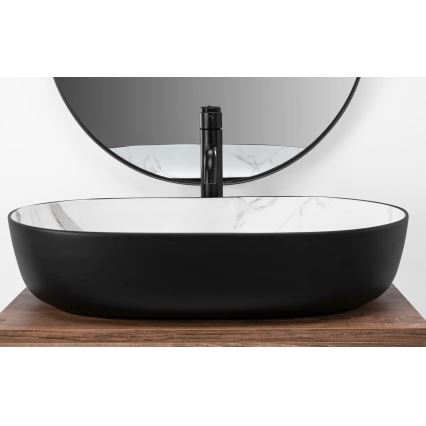 REA-U6625 - Opzetwastafel CLEO 41x60,5 cm keramiek/zwart/wit/marmerdecor