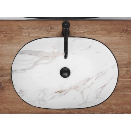 REA-U6625 - Opzetwastafel CLEO 41x60,5 cm keramiek/zwart/wit/marmerdecor