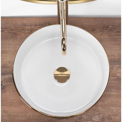 REA-U6630 - Opzetwastafel SAMI Ø 36 cm keramiek/wit/geborsteld goud