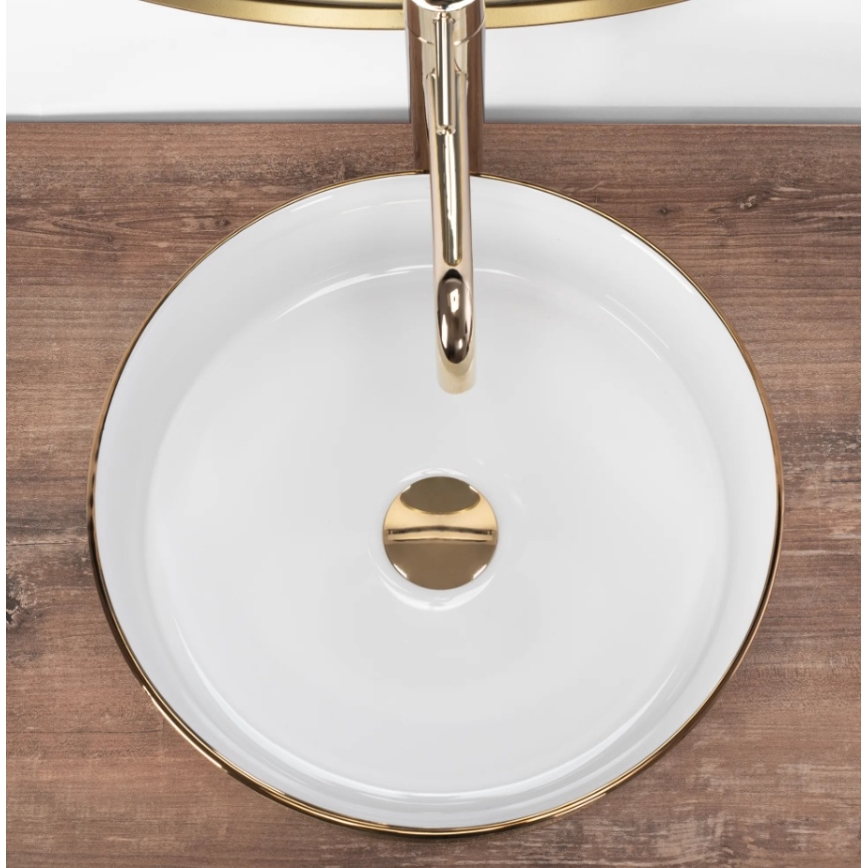 REA-U6630 - Opzetwastafel SAMI Ø 36 cm keramiek/wit/geborsteld goud