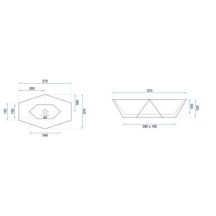 REA-U6643 - Opzetwastafel VEGAS 37x57 cm keramiek/glanzend wit
