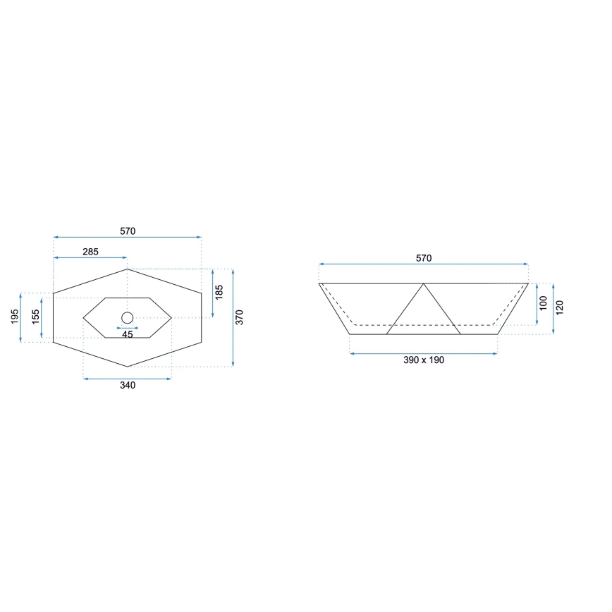 REA-U6643 - Opzetwastafel VEGAS 37x57 cm keramiek/glanzend wit