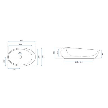 REA-U6651 - ROXY opzetwastafel 31x49 cm keramiek / grijs / steenlook