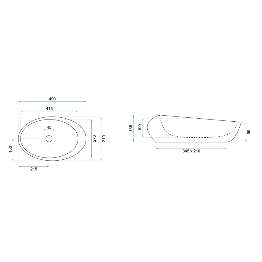 REA-U6651 - ROXY opzetwastafel 31x49 cm keramiek / grijs / steenlook