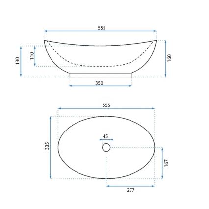 REA-U6801 - Opzetwastafel KATE 33,5x55,5 cm keramiek/glanzend wit