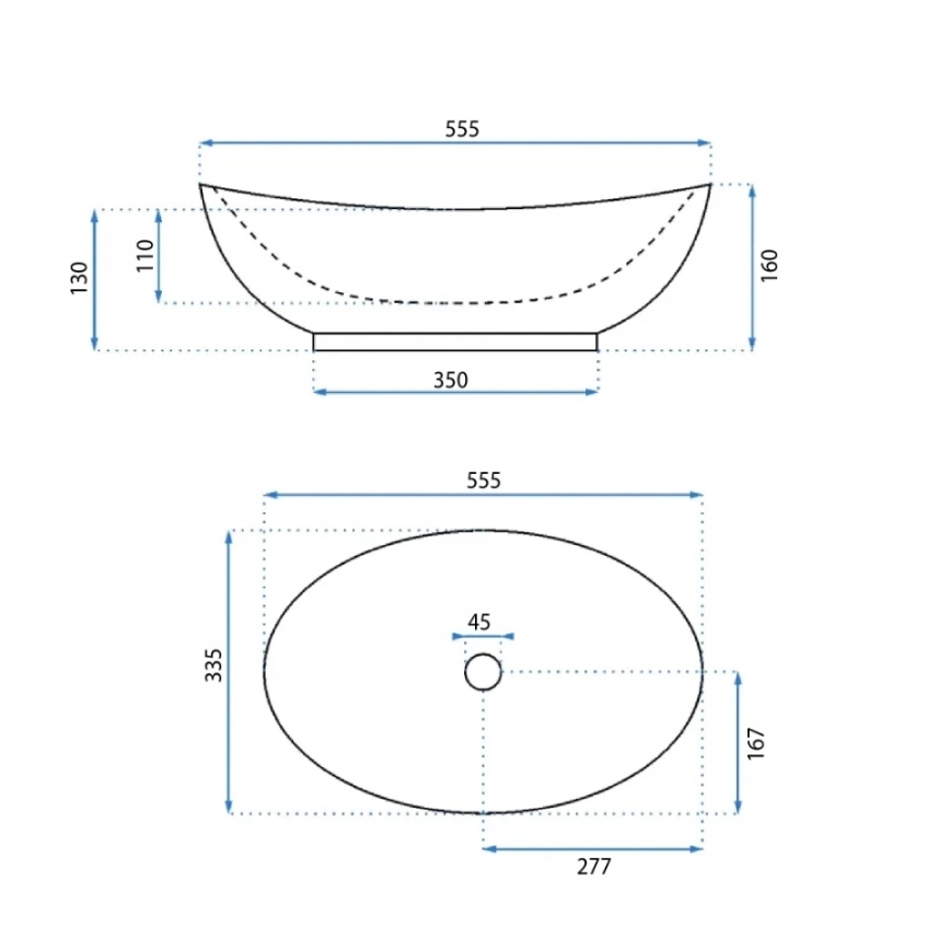 REA-U6801 - Opzetwastafel KATE 33,5x55,5 cm keramiek/glanzend wit