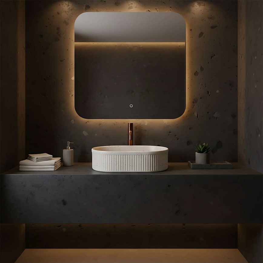 REA-U7342 - Opzetwastafel VANDA 31x49 cm keramiek/beige/steenlook