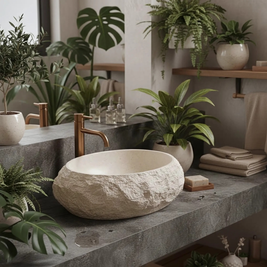 REA-U7347 - Opzetwastafel MIKA 38x50 cm beige/steenlook