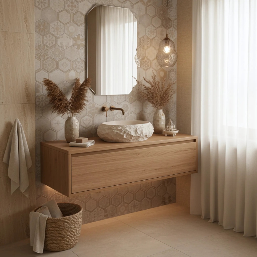 REA-U7347 - Opzetwastafel MIKA 38x50 cm beige/steenlook