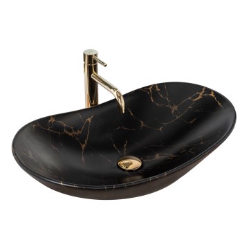 REA-U7478 - Opbouwwastafel ROYAL 36x62 cm keramiek/zwart/marmerdecor