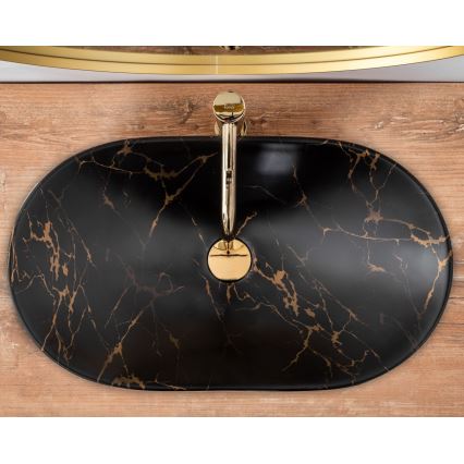 REA-U7478 - Opbouwwastafel ROYAL 36x62 cm keramiek/zwart/marmerdecor