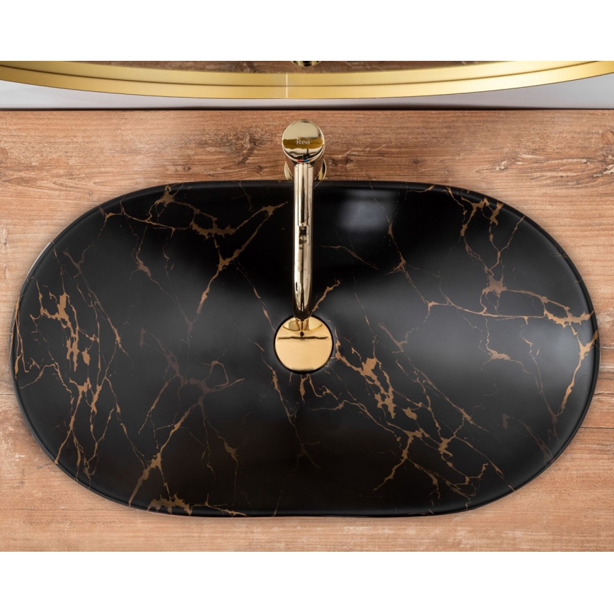 REA-U7478 - Opbouwwastafel ROYAL 36x62 cm keramiek/zwart/marmerdecor