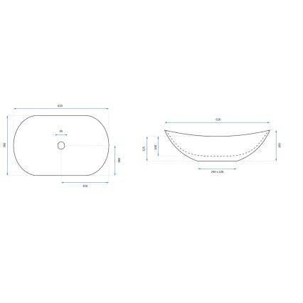 REA-U7478 - Opbouwwastafel ROYAL 36x62 cm keramiek/zwart/marmerdecor
